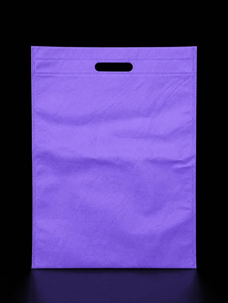 Purple D-Cut non-woven carry bag with custom logo printing by Vaibhav Enterprise