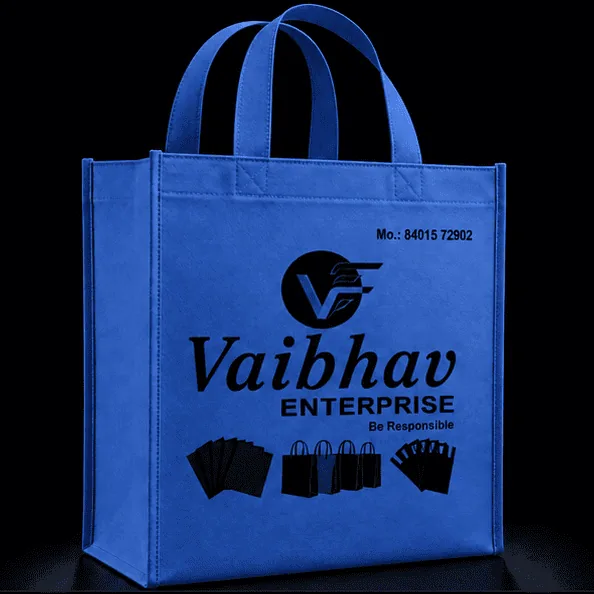 Blue Box non-woven carry bag with custom logo printing by Vaibhav Enterprise