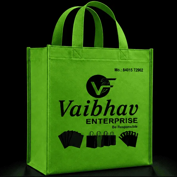 Green Box non-woven carry bag with custom logo printing by Vaibhav Enterprise