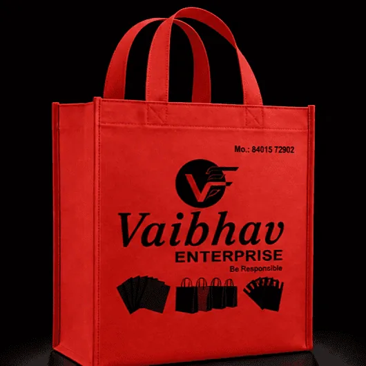 Red Box non-woven carry bag with custom logo printing by Vaibhav Enterprise