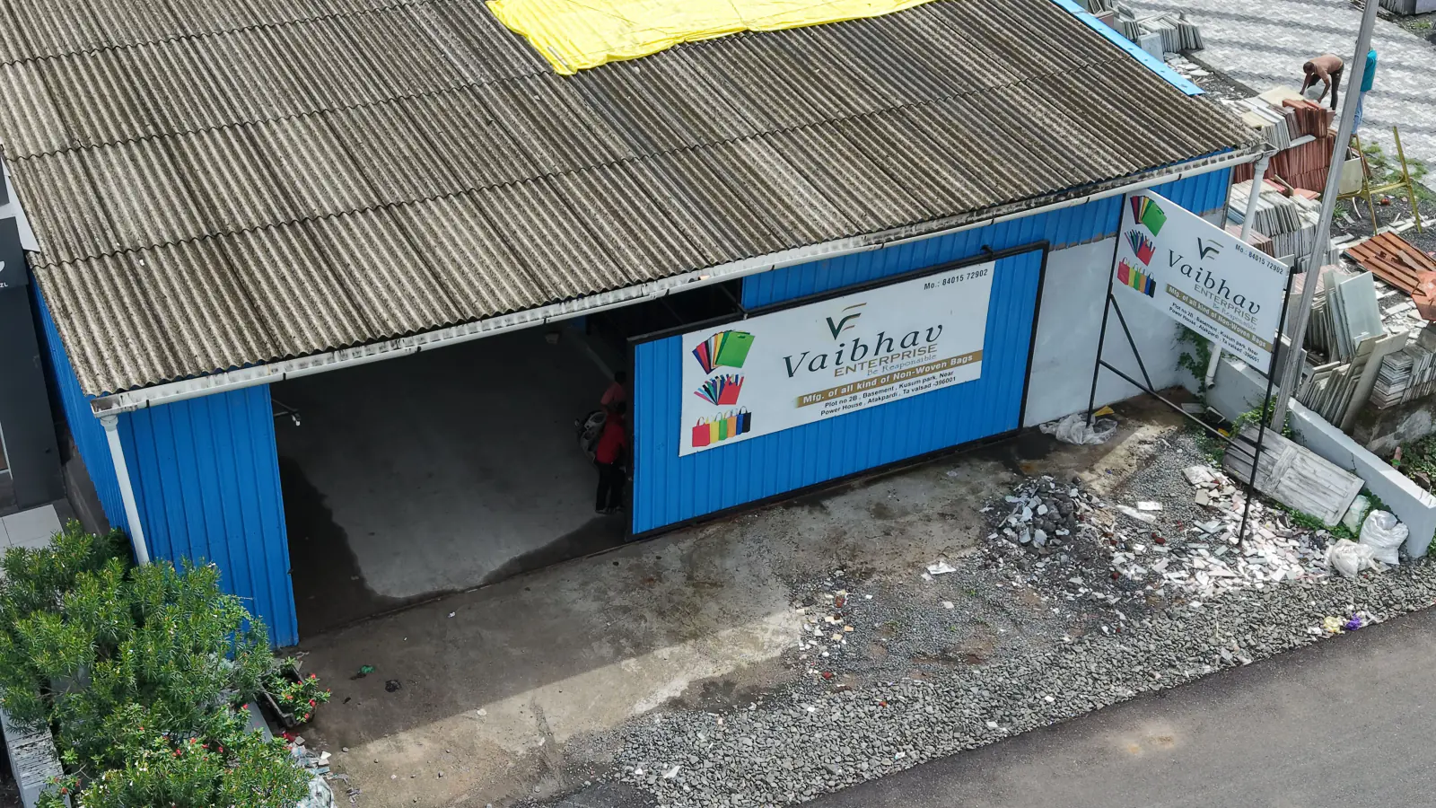 Aerial view of the Vaibhav Enterprise bag manufacturing unit in Valsad, Gujarat