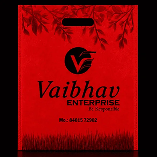 Red D-Cut non-woven carry bag with custom logo printing by Vaibhav Enterprise
