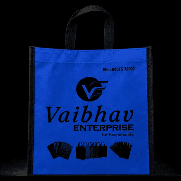Blue Stitched non-woven carry bag with custom logo printing by Vaibhav Enterprise